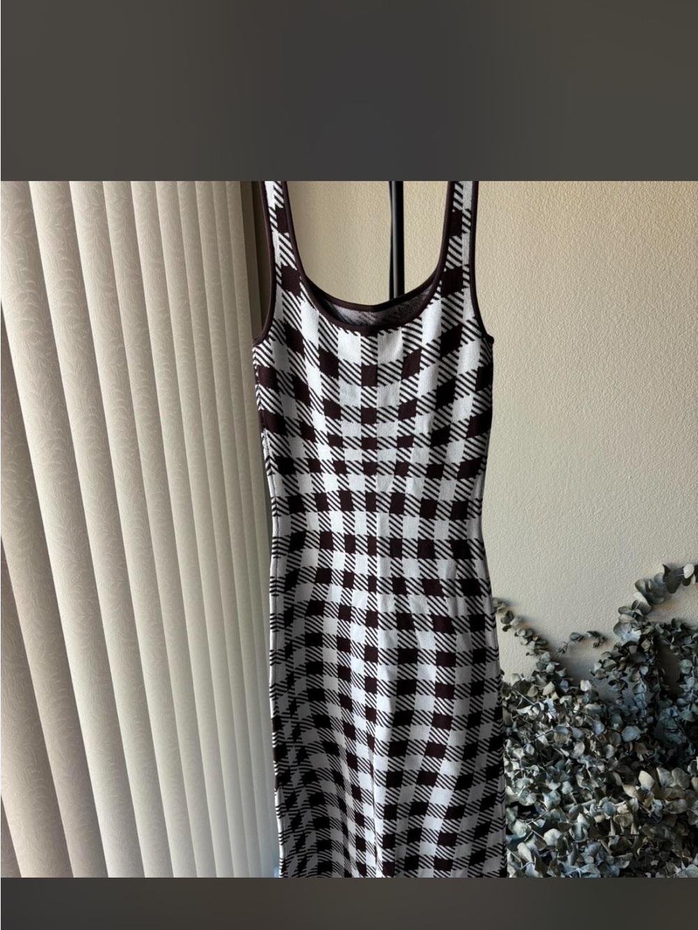 STAUD “Katie” Gingham Midi Dress – Brown & White - Picture 4 of 6